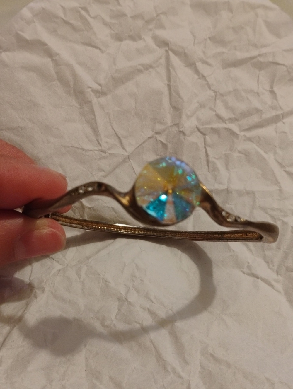 Gold Tone Bracelet with Iridescent Rivoli Crystal